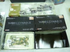 Corgi diecast World War II collection tanks and a Corgi Classics tank transporter, all boxed, all