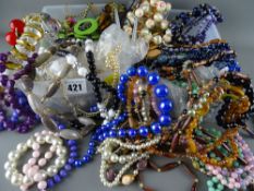 Good quantity of various bead and other necklaces displayed in two plastic boxes