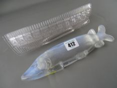 Opaline glass pike with RD number and a pressed glass model of a boat