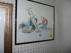 Coloured pen and ink cartoon, signed BILL STOTT, 'Roxanne', 25 x 28 cms