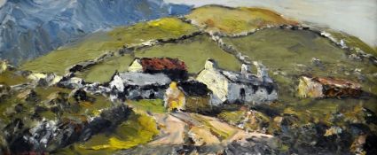 CHARLES WYATT WARREN oil on board - upland farm, signed, 24 x 54cms
