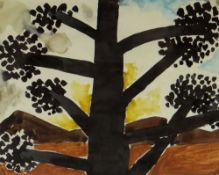 JOSEF HERMAN RA mixed media - tree in landscape, entitled verso 'Tree II', signed verso, 19 x 24cms