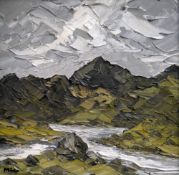 MARTIN LLEWELLYN oil on canvas - entitled on Albany Gallery label verso 'Snowdon from Llyn