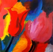 VIVIENNE WILLIAMS acrylic - colourful abstract, entitled 'Scherzo', 39 x 39cms