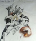 JOHN UZZELL EDWARDS preliminary drawing - semi abstract study of a running race, entitled verso 'The