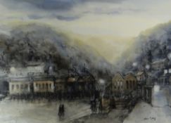 VALERIE GANZ mixed media - expansive colliery scene, signed, 52 x 71cms