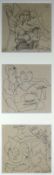 JOHN UZZELL EDWARDS a trio of a series of three (9) pen & ink drawings - figures, each 10 x 10cms