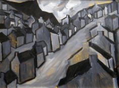 KARL DAVIES oil on board - street scene entitled verso 'Up Street' with signature & date 2006, 44