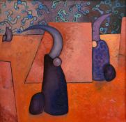 CERI PRICHARD oil on canvas - abstract, entitled verso 'Alphamysteria II', signed with initials