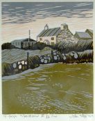 JOHN STOPS coloured limited edition (2/24) linocut print - Ty Gwyn, St David's head, Bwthyn &
