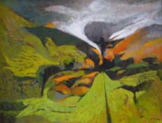 JOHN ELWYN acrylic on board - spring landscape with snow, entitled verso 'Changing Seasons' on