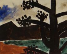JOSEF HERMAN RA mixed media - tree in landscape, entitled verso 'Tree I', signed verso, 19 x 24cms