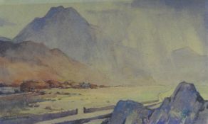 HARRY HUGHES WILLIAMS watercolour - stormy Nant Ffrancon pass with Tryfan in the background, signed,