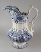 A LLANELLY POTTERY TOILET JUG IN THE ORIENTAL PATTERN in blue transfer, marked to the base with WC