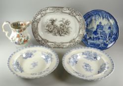 A PARCEL OF NINETEENTH CENTURY WELSH POTTERY including 'Bombay' pattern jug (South Wales Pottery), a