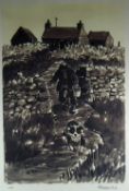 SIR KYFFIN WILLIAMS RA artist's proof print - farmer with sheep dog & bucket at Cilgwyn, signed in