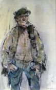 WILLIAM SELWYN mixed media - characterful figure entitled verso 'Farmer', signed, 39 x 25cms