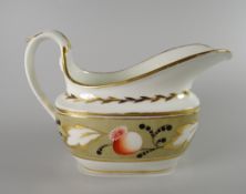 A SWANSEA PORCELAIN CREAM JUG having a wide elevated spout and spurred loop handle, decorated with