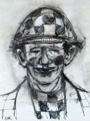 KAREL LEK colourwash - head & shoulders of a jovial smiling clown, signed in full, 26 x 20cms