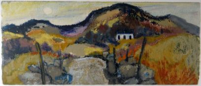 GWILYM PRICHARD mixed media on hand cut paper - Anglesey landscape with chapel, entitled verso on