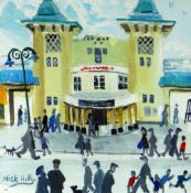 NICK HOLLY watercolour - entitled verso 'Penarth Pier' with figures to the foreground, signed, 22
