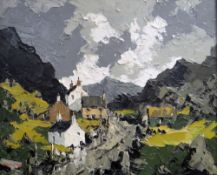 CHARLES WYATT WARREN oil on board - four Snowdonia cottages, entitled verso 'Llanberis Pass', 48 x