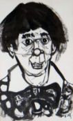 KAREL LEK colourwash - head & shoulders of a clown, signed in full, 22 x 13.5cms
