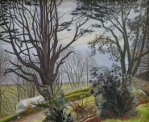 FELICITY CHARLTON oil on board - South Wales coastal scene entitled verso 'Porthkerry Winter' with