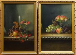 CHARLES THOMPSON oils on canvas, a pair - finely executed still life studies - 1. apples,