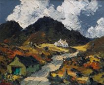 CHARLES WYATT WARREN oil on board - Snowdonia landscape entitled 'Hill Farm, Near Snowdon',