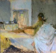 BERNARD DUNSTAN pastel - reclining figure on a bed, signed with initials & entitled verso 'The