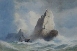 ALFRED PARKMAN watercolour - dramatic maritime scene with sailing ship in squally seas, entitled '