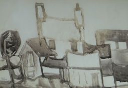 GWILYM PRICHARD colourwash - quirky study of cottages & buildings, signed in full, 35 x 51cms