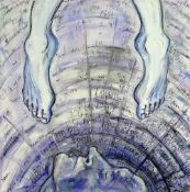 PEA J. RESTALL acrylic - entitled 'Fly, Sink, Soar', signed verso, 40 x 40.5cms