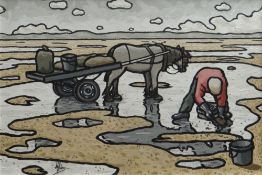 ALAN WILLIAMS acrylic on canvas - entitled 'Cockle Picker', signed, 40.5 x 58cms