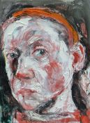 SHANI RHYS JAMES MBE oil on canvas - head self-portrait turned to the right, entitled verso '