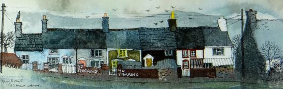 RAY EVANS watercolour - entitled 'Miner's Cottage', signed, 8 x 24cms
