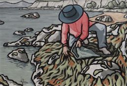 ALAN WILLIAMS acrylic on canvas - 'Seaweed Gatherer', signed, 40.5 x 58cms