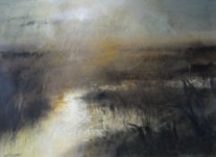 WILLIAM SELWYN watercolour - marshland scene at sunset, entitled 'Morning Light, Foryd Bay', 53 x