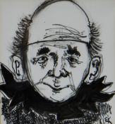 KAREL LEK colourwash - head & shoulders of a clown, signed in full, 15 x 14cms