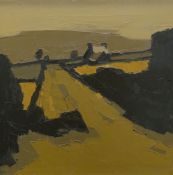 SIR KYFFIN WILLIAMS RA oil on canvas - landscape with cottages & lane, entitled 'Farm at Deiniolen',