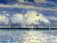 EDWIN (ED) FORREST oil - yachts at Penmaenmawr, signed & entitled verso with artist's original