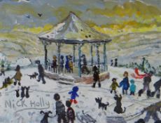 NICK HOLLY mixed media - entitled 'Hill Top Fun, Llandeilo', signed, 12 x 16cms