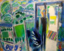 ERNEST ZOBOLE oil on canvas - large important work with interior and exterior view and standing