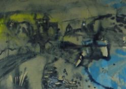 GWILYM PRICHARD colourwash - coastal scene near Penmon Priory, signed, 24 x 34cms