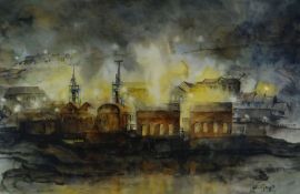 VALERIE GANZ watercolour & charcoal - entitled on Royal Academy Summer Exhibition, 1992 'Six Bells