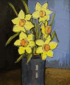 DAVID BARNES oil on canvas board - still-life of daffodils, signed verso, 29 x 24cms