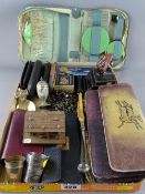 Group of collectable items including four sets of vintage spectacles, a cased Art Deco travel