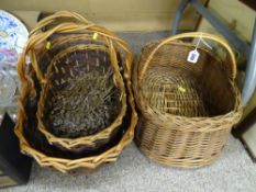 Three wicker garden/shopping baskets