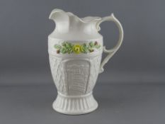 Large Belleek china jug with relief moulded flower decoration